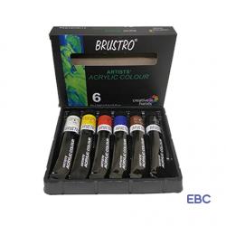 Brustro Artists' Acrylic Colour Set of 6 Fluorescent Colours X 12ML Tubes  (Set of 1, Yellow, Green, Blue, Orange, Red, Pink)